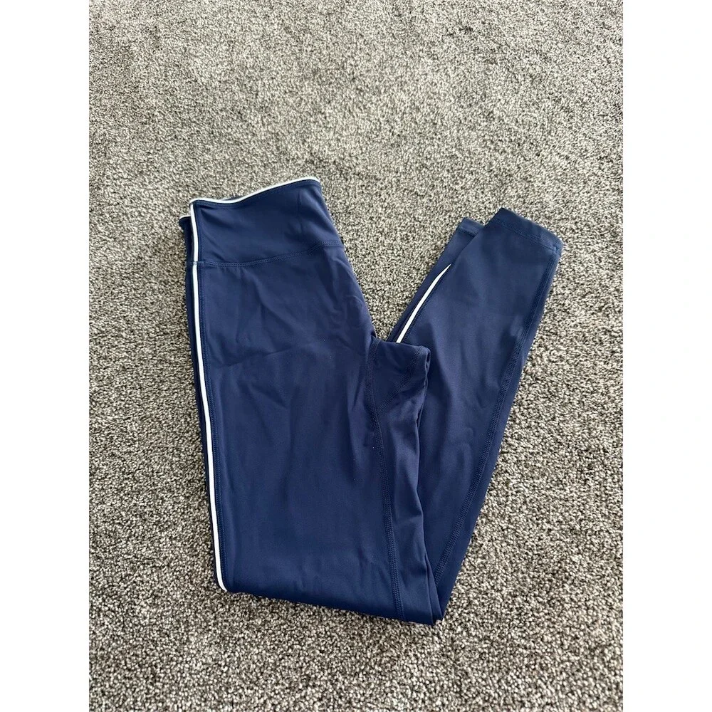 Bucked Up Leggings Womens Size L Navy Blue High Waist White Side Stripe